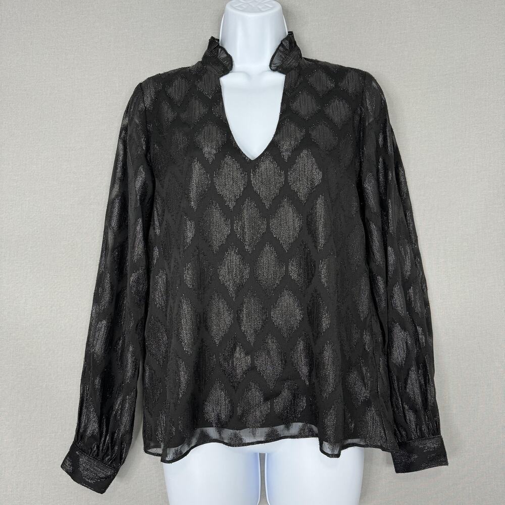 Waverly Grey Top Womens XS Black Metallic Blouse Made in USA Career Office Work